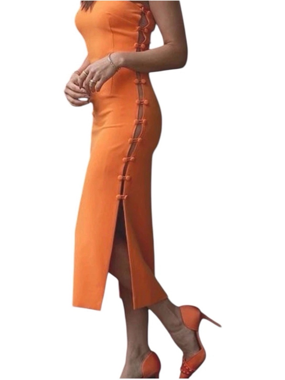 Gianni Bini Vibrant Orange Side-Slit Midi Skirt